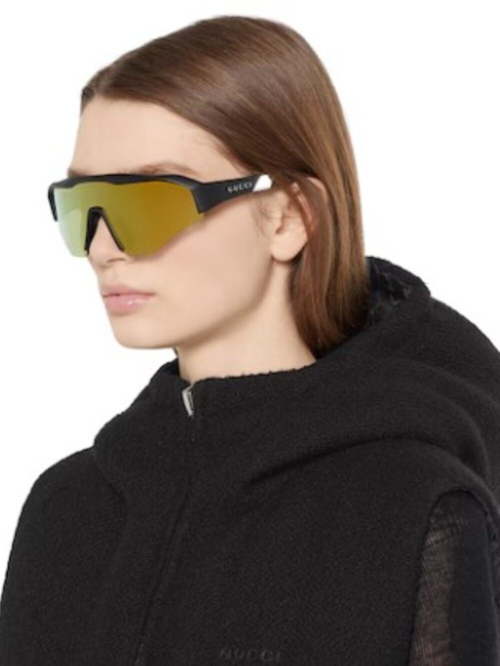 Gucci GG2017S 001 Sunglasses Black Shield Frame, Yellow Mirror Lenses - Picture 3 of 10
